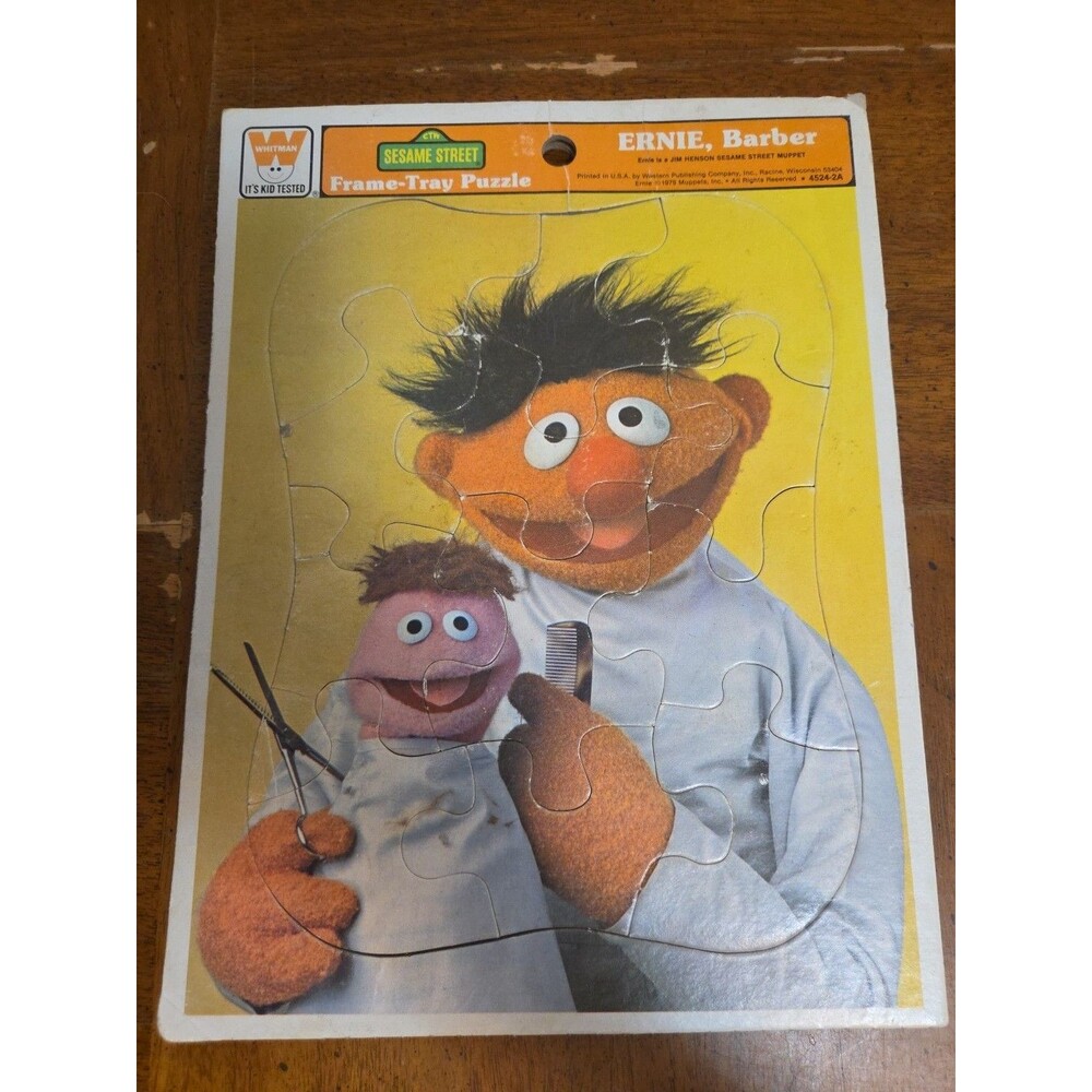 Sesame Street Ernie, Barber Frame-Tray Puzzle 1979 Whitman Jim Henson Puppet